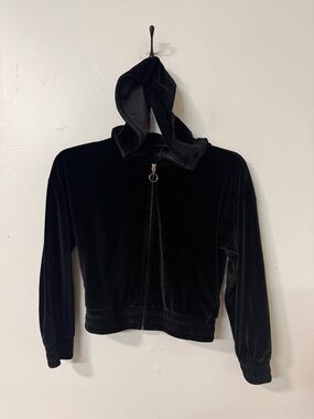 Guess Black Velour Hooded Zip Jacket